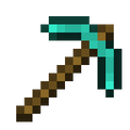 Pixelated teal and brown mining pickaxe design