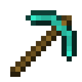 Pixelated teal and brown mining pickaxe design
