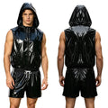 Men's Waterproof Tracksuit Sleeveless Zipper Hooded Vest with Boxer Shorts Built-in Briefs Fitness Cycling Sportswear Clubwear