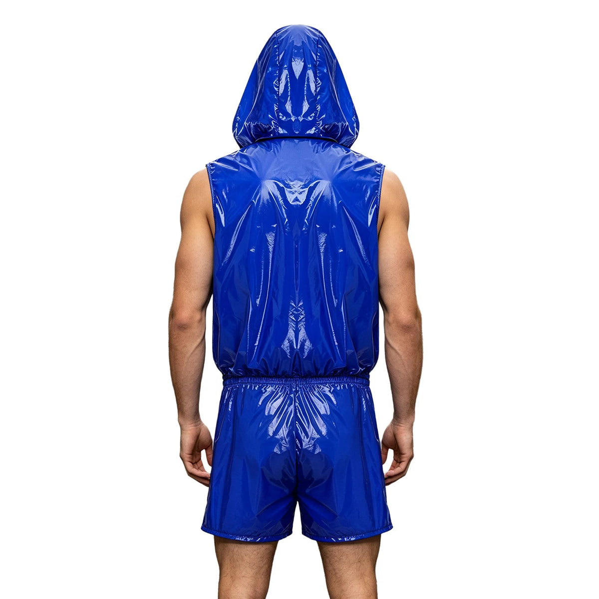 Men's Waterproof Tracksuit Sleeveless Zipper Hooded Vest with Boxer Shorts Built-in Briefs Fitness Cycling Sportswear Clubwear