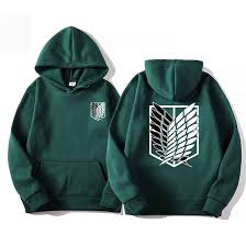 Green hoodie featuring anime titan logo on front and back.