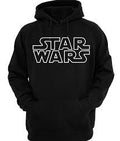 Black hoodie featuring the iconic 'Star Wars' logo in white.